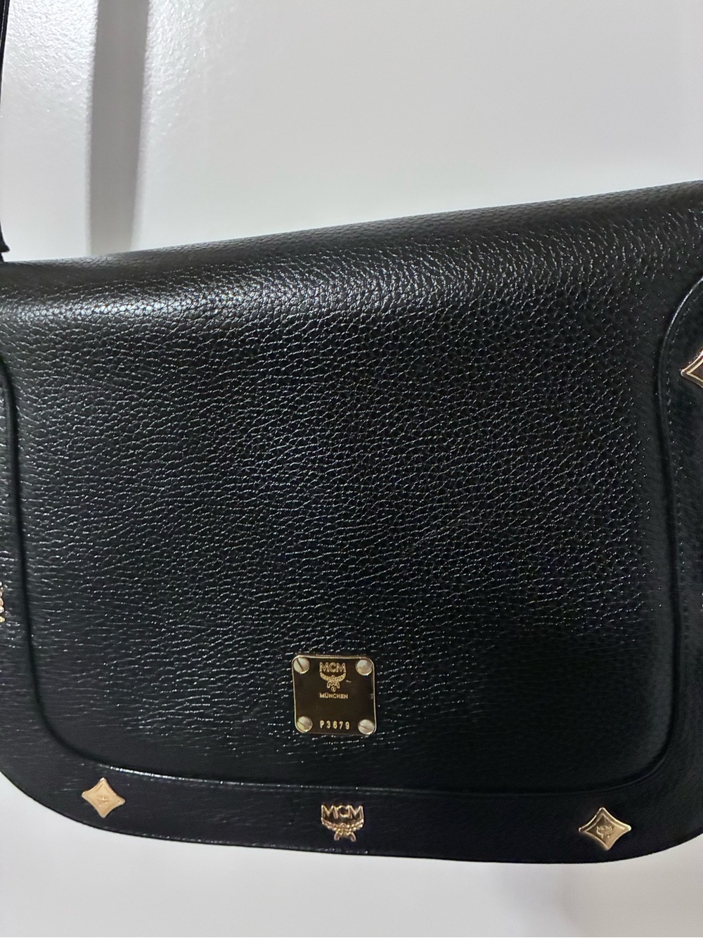 MCM Black Leather crossbody Bag with Gold Accents